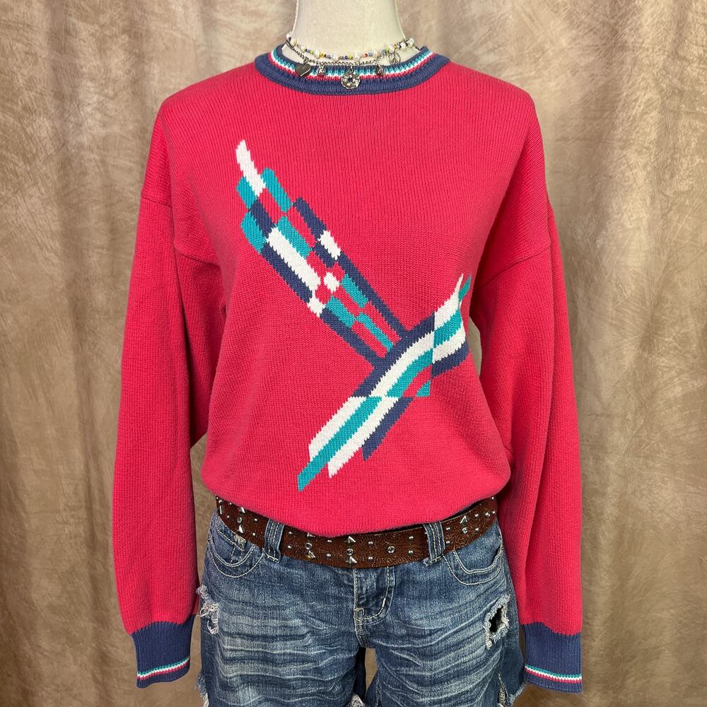 Vintage Geometric Sweater 90s Knit Multicolor Long Sleeve Retro Academia School